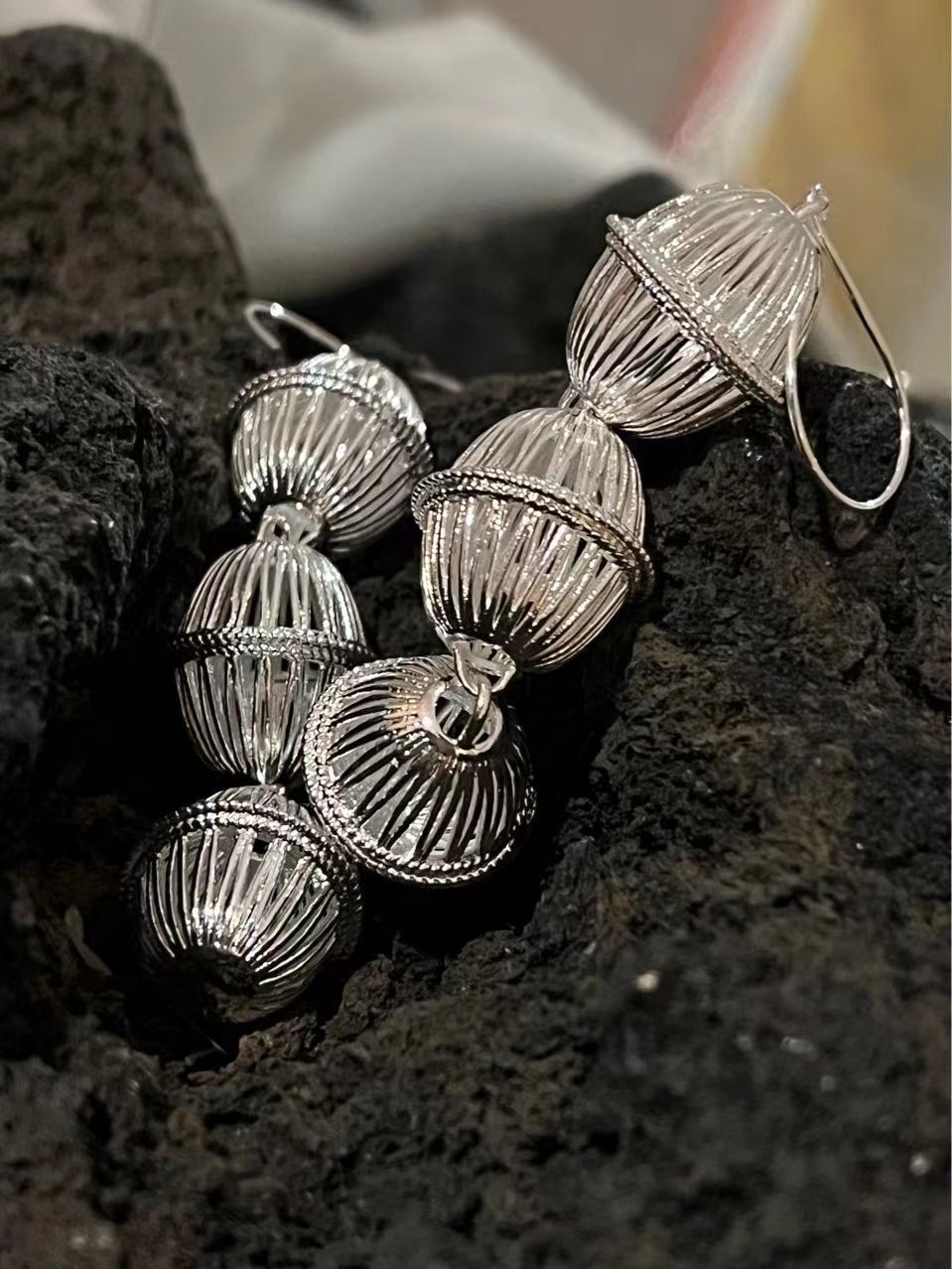 Long Metal Woven Lantern Bird Cage Hollow Stud Earrings