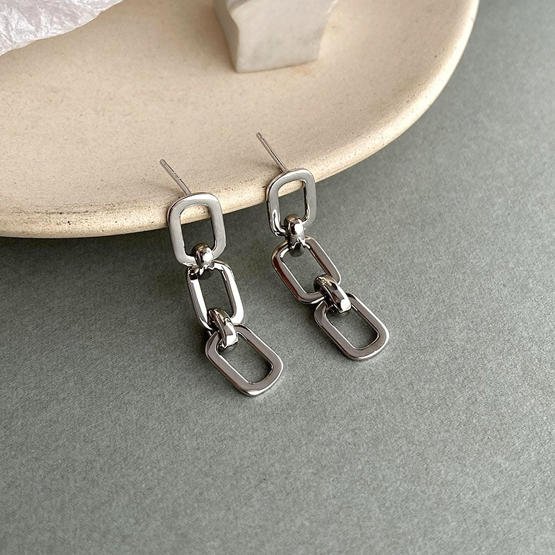 925 Sterling Silver Exaggerated Thick Chain Stud Earrings