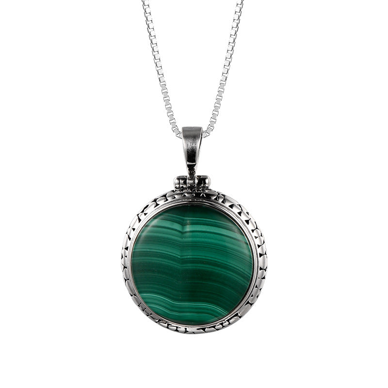 S925 Silver Round Malachite Dignified Pendant