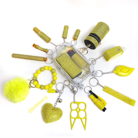 16 Pcs Lemon Yellow Keychain Set Fixed Suit