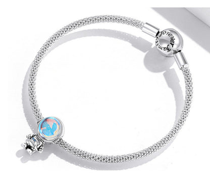 S925 Sterling Silver Cute Astronaut Beaded Bracelet Simple Zircon Space Adventure Beads