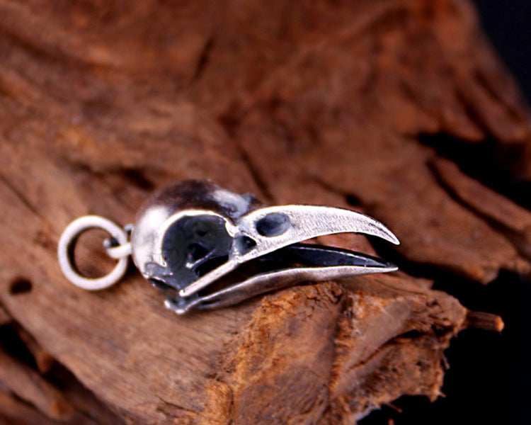 Silver Crow Skull Old Punk Crow Messenger Pendant