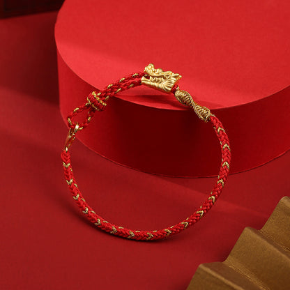 New Year's New Hand-woven National Style This Animal Year Red Rope Pure Silver Carrying Strap