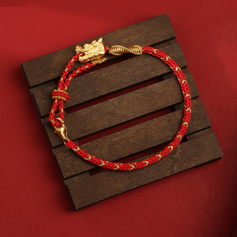 New Year's New Hand-woven National Style This Animal Year Red Rope Pure Silver Carrying Strap