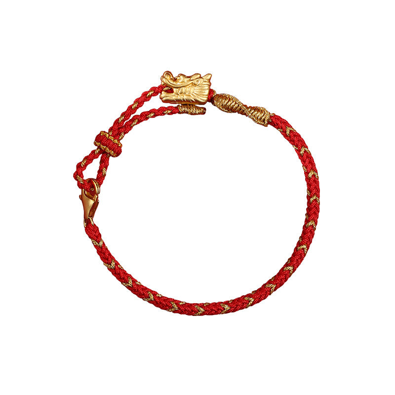 New Year's New Hand-woven National Style This Animal Year Red Rope Pure Silver Carrying Strap