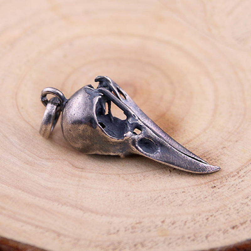 Silver Crow Skull Old Punk Crow Messenger Pendant