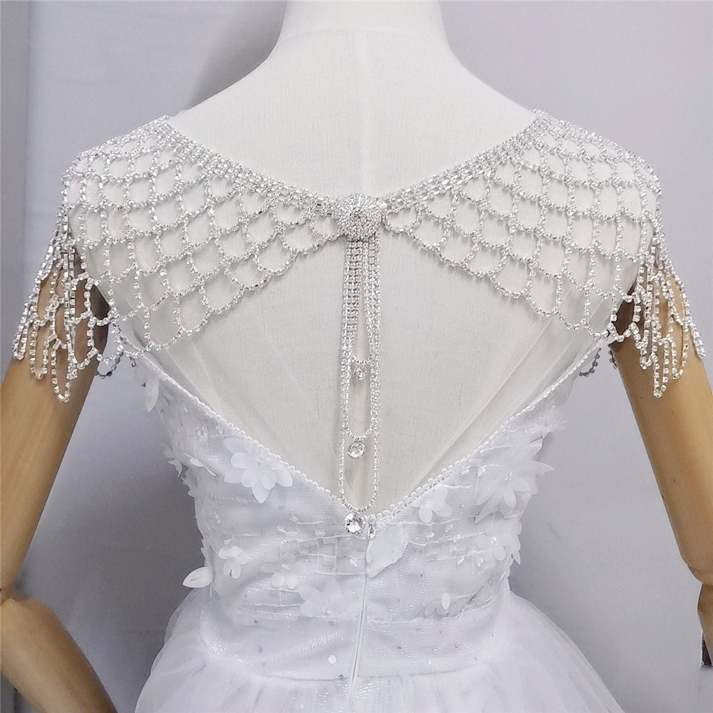 Fashion Rhinestone Mesh Hollow Out Long Fringe Pendant Shoulder Chain Bridal Wedding Evening Dress Crystal Shawl