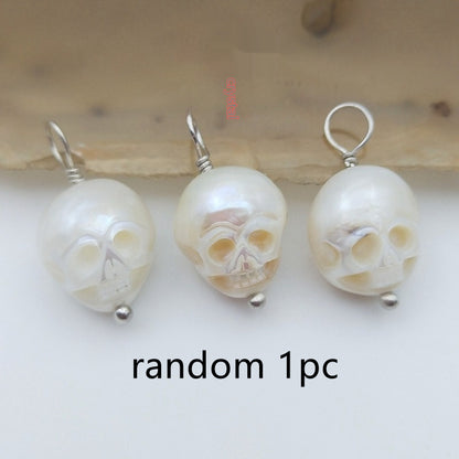 Silver Plated Vintage Freshwater Skull Pendant For Women