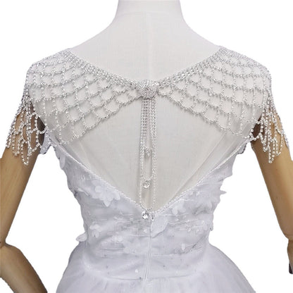 Fashion Rhinestone Mesh Hollow Out Long Fringe Pendant Shoulder Chain Bridal Wedding Evening Dress Crystal Shawl