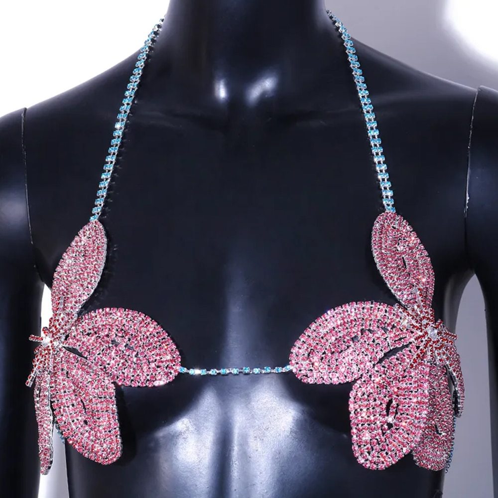 Flower-shaped Rhinestone Chest Necklace Fashion Bikini Nightclub Body Chains